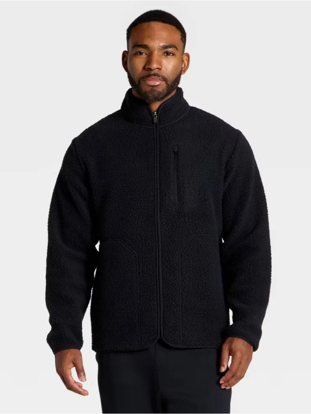 Men High Pile Fleece Full Zip Sweatshirt - All In Motion Black Size L